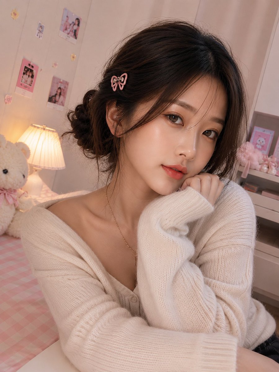 超写实室内特写自拍照,一位美丽女性(面部参考所给图像)拥有无瑕白皙的肌肤、柔和自然的妆容、水润珊瑚粉唇色、淡淡的蜜桃色腮红、轮廓分明的眉毛,以…, 图片 3