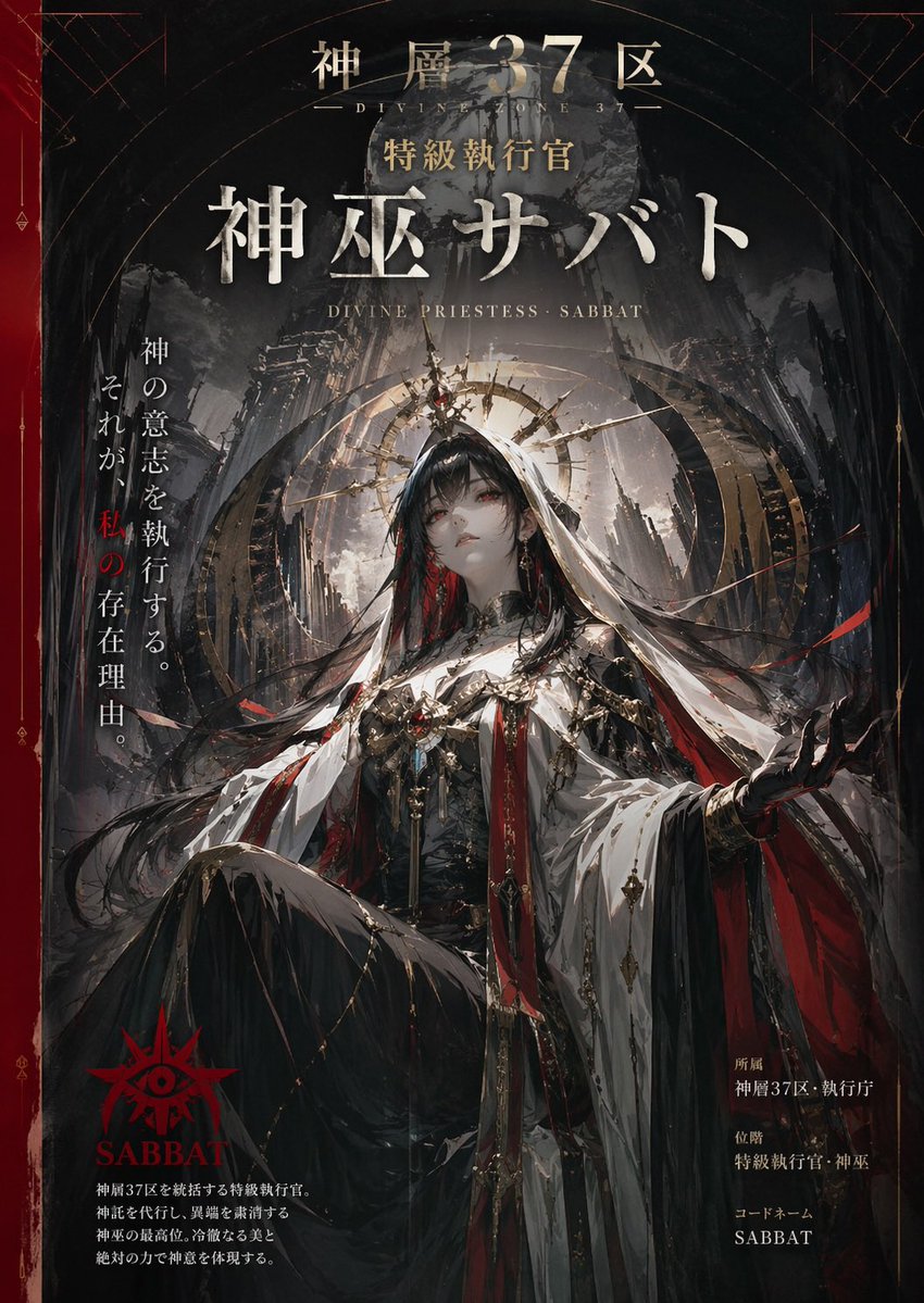 为「第37神圣层区特别执行官，萨满·安息日」制作一张竖版角色海报。通过戏剧化的构图、高对比度的电影级光影，以及官方风格化的海报美学，捕捉该角色…, 图片 1