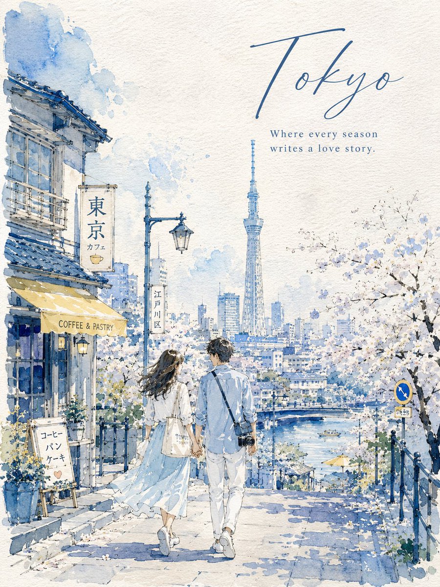 在带有纹理的手工水彩纸上,创作一幅 3:4 纵向水彩城市速写旅行海报。, 图片 1
