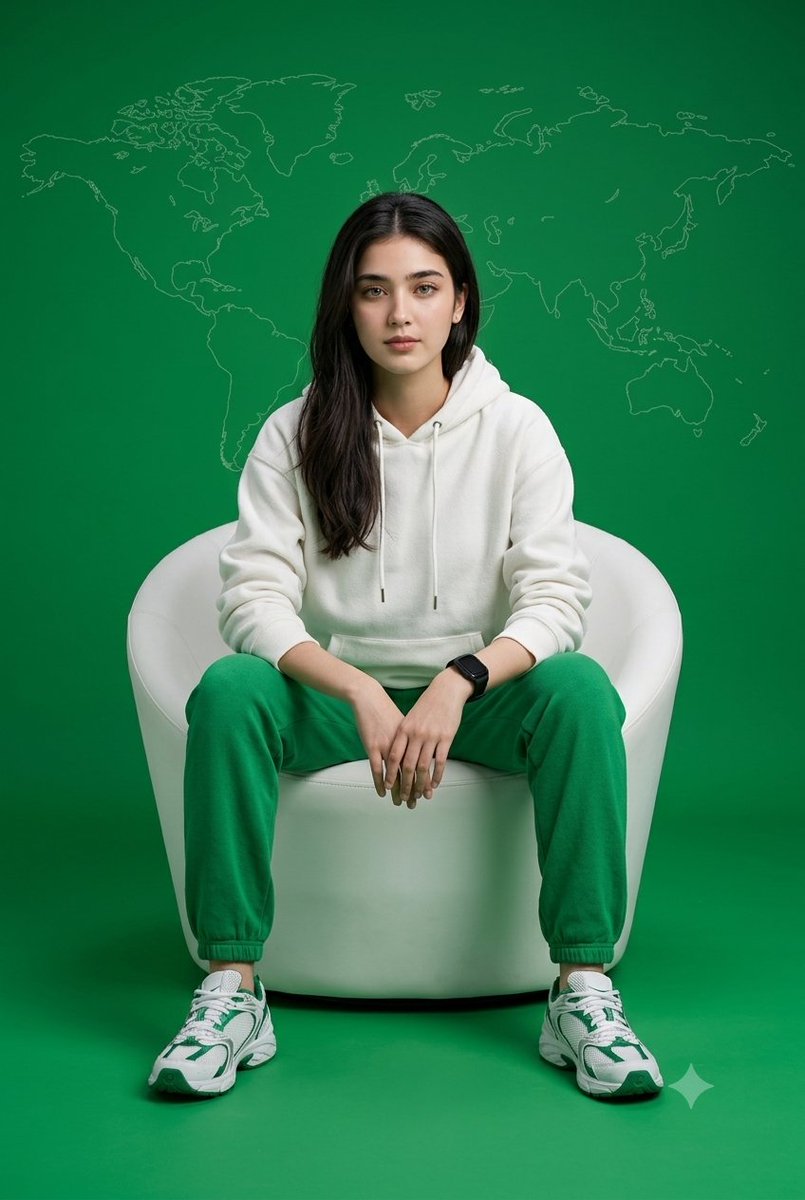 一张超写实的 8K 影棚人像,以 50mm 镜头在平视角度拍摄,画面中一位女性居中坐在一把现代、白色、极简风格的桶形扶手椅上。主体以已上传的面…, 图片 1