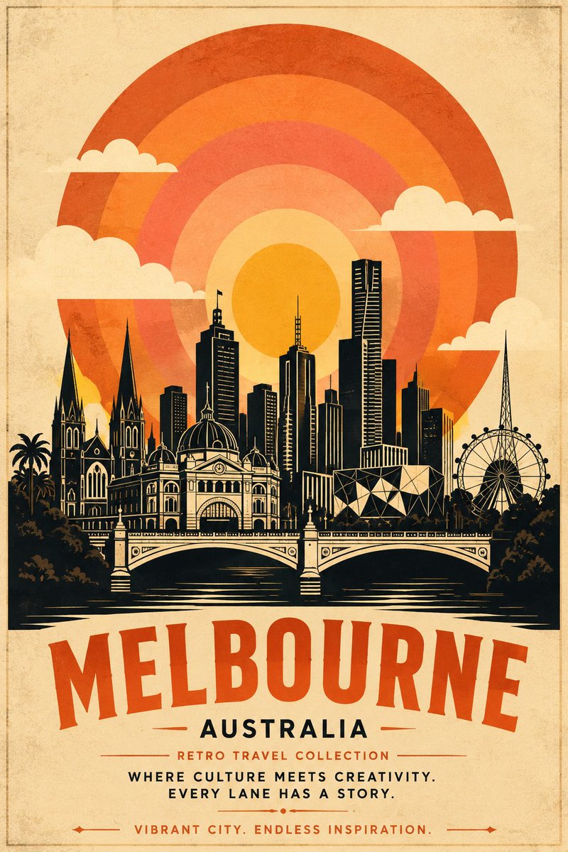 Create a premium vintage travel poster for [DESTINATION] in a timeless mid-cent…
