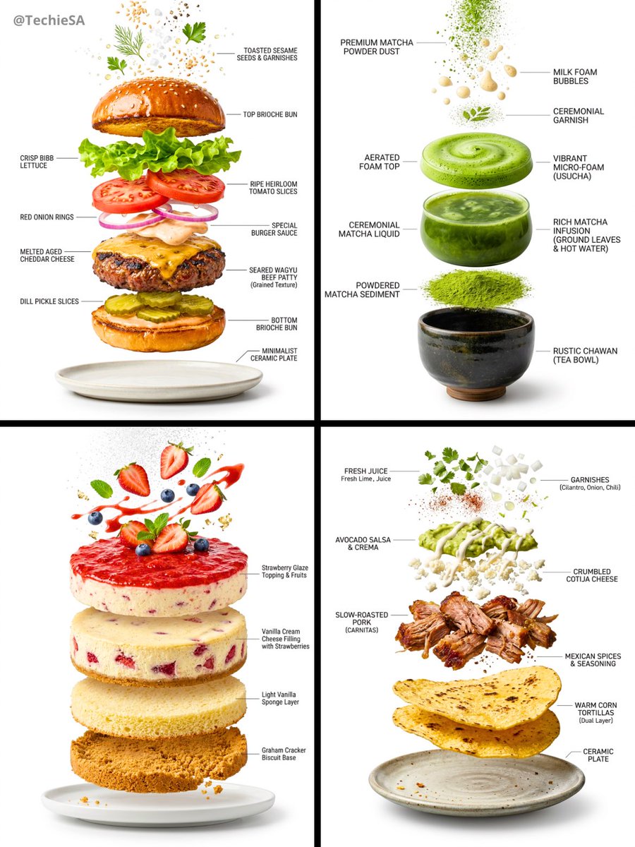 创建一个超写实的垂直分解视图信息图，展示 [FOOD]。, 图片 1