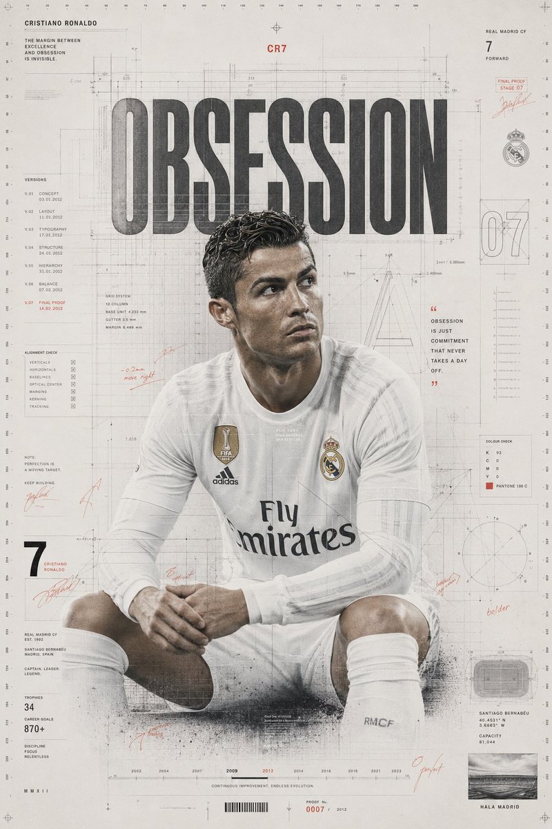 创作一款屡获大奖的典藏版克里斯蒂亚诺·罗纳尔多(Cristiano Ronaldo)海报,通过顶级平面设计的语言,探寻"痴迷"这一无形的概念。…, 图片 1