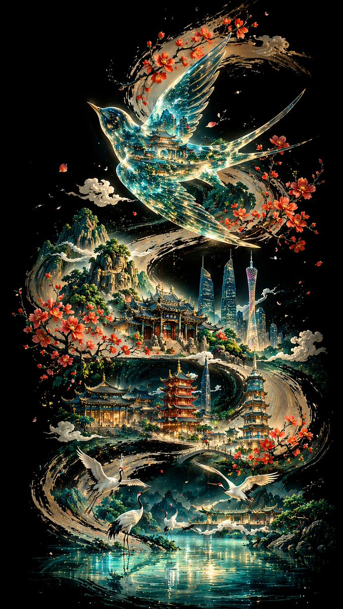 在纯正、深邃的黑色背景上，创作一张竖版 9:16 海报。让一道用黑色水墨书法绘制的、粗犷有力的 S 形曲线从画面一端蜿蜒至另一端，作为整幅构图…, 图片 1