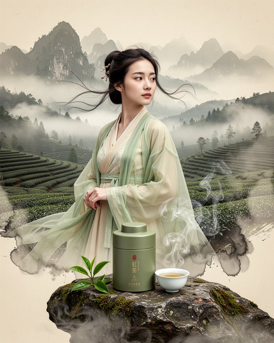那股围绕茶罐飘动的蒸汽就是这整张图的氛围所在。我把你的场景丢进本地 Flux 2 跑了一下，想看看水墨雾气的表现能撑住多少——它总是想往模糊跑…, 图片 1