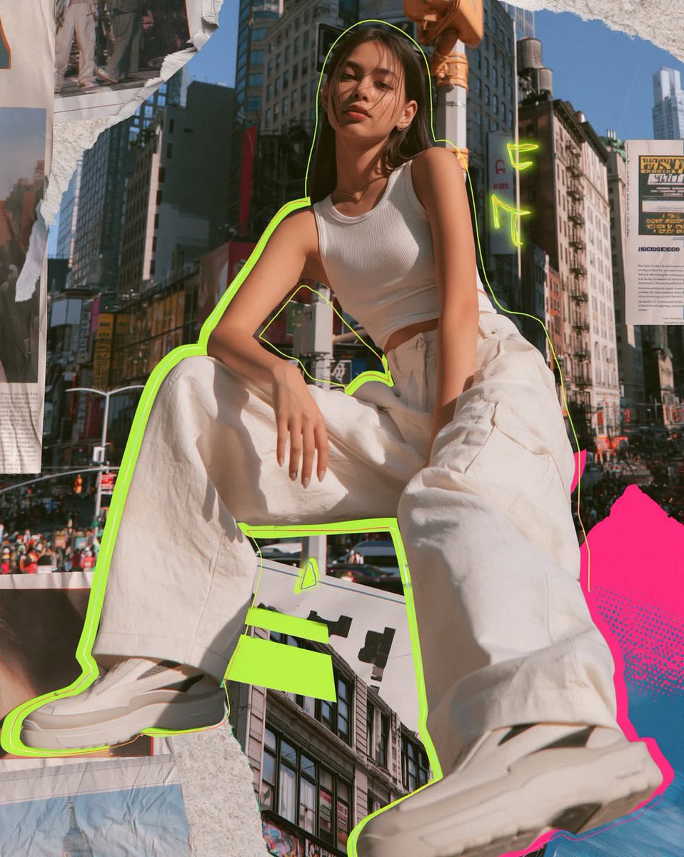 超写实混合媒介时尚拼贴画，画面中是一位酷感十足的年轻女性，身处现代都市环境。拍摄角度略低于视平线，正面平视或柔和的3/4半身构图。她气场自信冷…, 图片 1