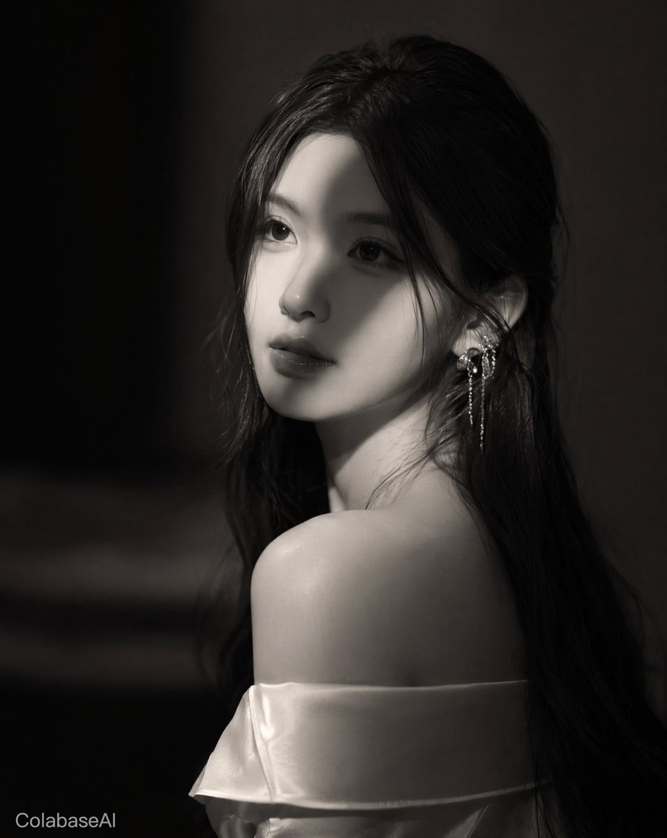 超写实电影级黑白 Vogue 时尚编辑风格肖像照,一位美丽的日本女性。四分之三侧面姿势,双肩背向镜头,头部微微上扬,眼神望向画面之外,神情沉静…, 图片 1