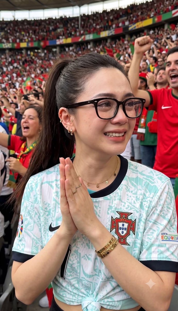 主题:在一座拥挤的足球场内,一位年轻女性沉浸在压倒性的喜悦与激动瞬间的特写抓拍。, 图片 1