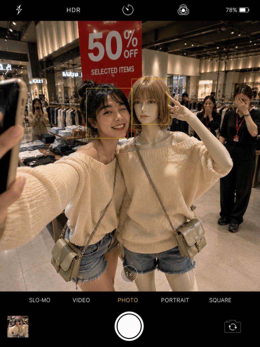 https://t.co/8ieQkdNSWd 一张电影感智能手机自拍照:一位美丽的年轻女子身穿超大号米白色一字领针织毛衣、牛仔短裤、白色运动…, 图片 2