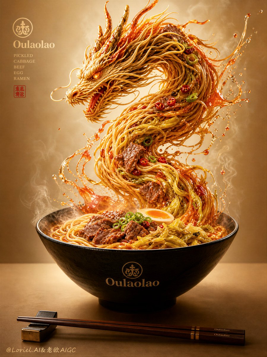 碗上方分离的龙，通用奇幻龙，西方龙解剖结构，杂乱的道具，拥挤的餐桌，廉价的方便面广告，塑料感的汤，断裂的面条，过多的背景元素，低细节的食材，卡…, 图片 1
