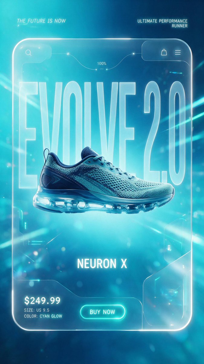 Ultra-realistic premium sports footwear commercial advertisement featuring a mo…