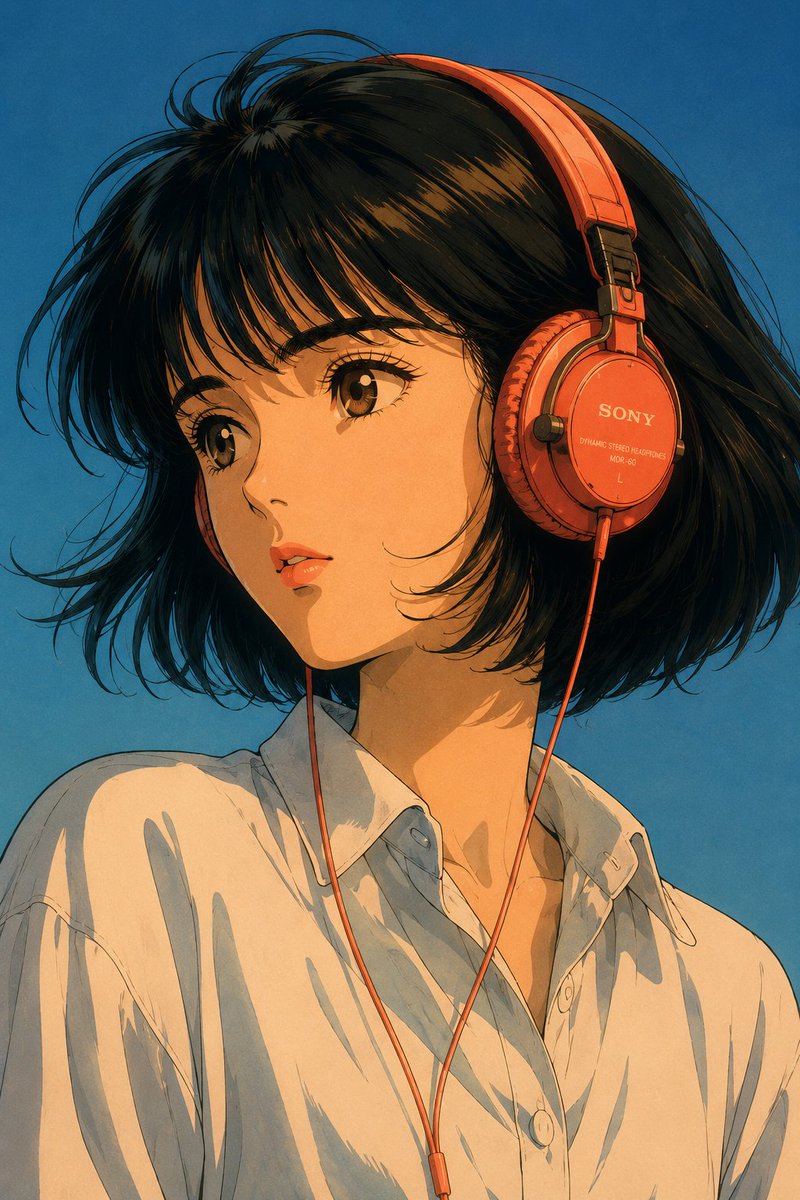 创作一幅超精细的复古日式动漫肖像,灵感源自经典的1980年代赛璐璐动画与城市流行(city-pop)美学。描绘一位年轻女性:瓷白肌肤,富有表现…, 图片 1