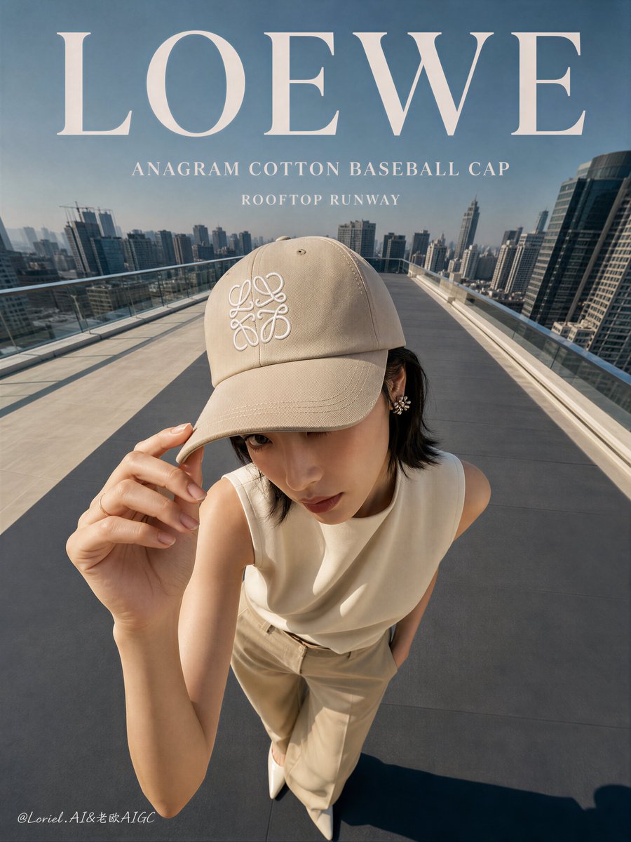 廉价的棒球帽,伪造的 Loewe 标志,刺绣错误,帽型结构扭曲,塑料感面料,杂乱的建筑,混乱的屋顶,拥挤的场景,面部细节不足,糟糕的人体结构,…, 图片 2