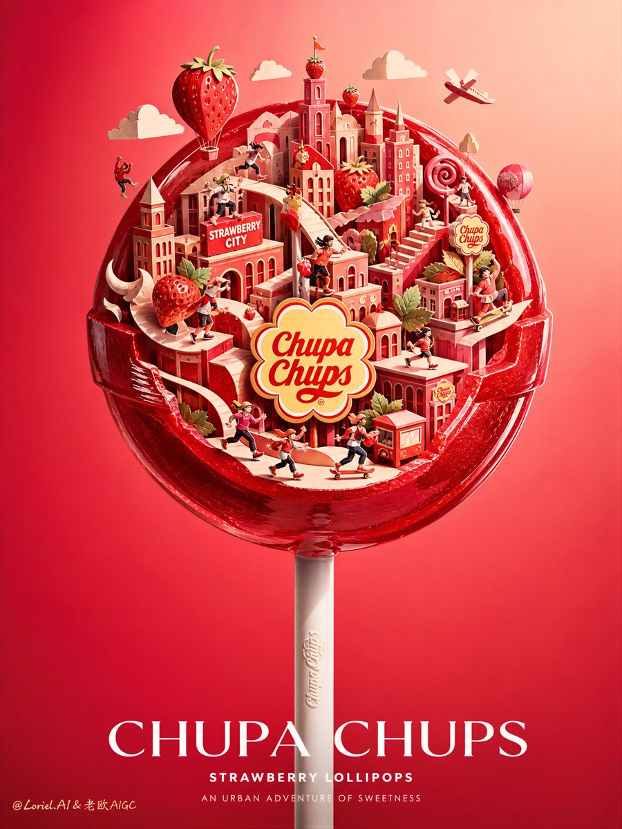 凌乱拼贴画、廉价手工质感、假糖果形状、错误的 Chupa Chups(珍宝珠)品牌标识、低细节纸边、杂乱背景、多个棒棒糖、扭曲棒身、浑浊阴影、…, 图片 1