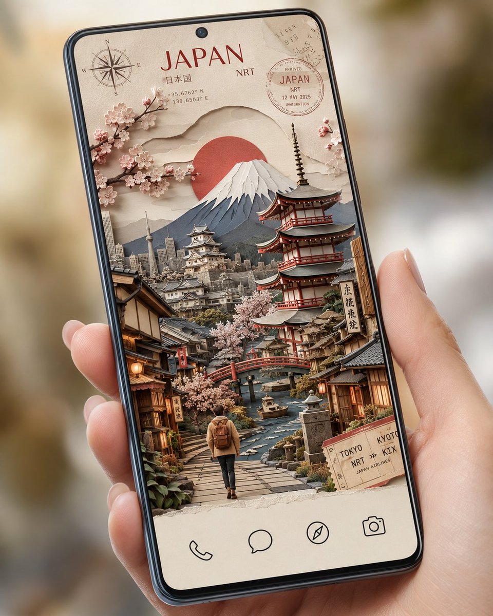 Create a premium smartphone homescreen wallpaper in the style of a highly detai…