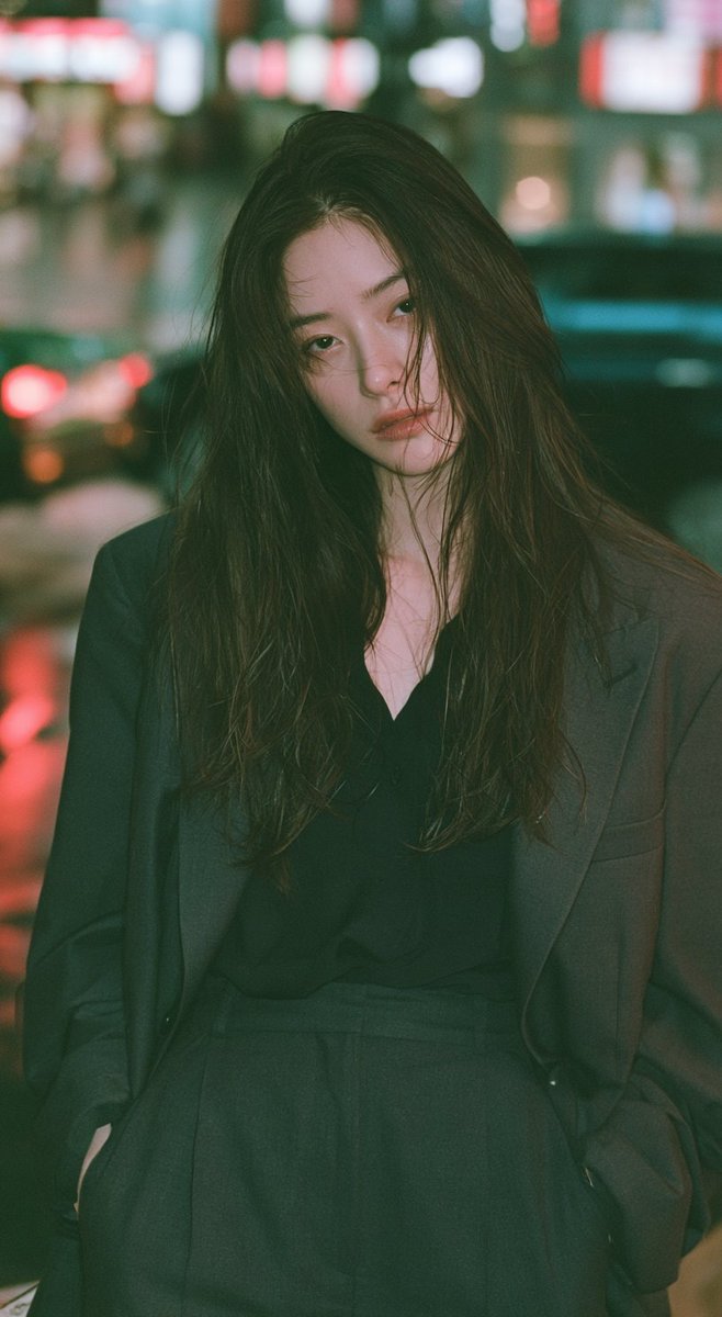 一位20多岁、妩媚动人的日本或韩国女性。娇小精致的身材,紧凑考究的比例,纤弱如偶像般的轮廓,优雅的小骨架气质。栗棕色湿感长波浪卷发,湿润分明的…, 图片 1