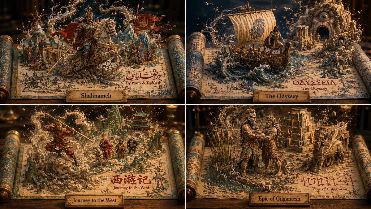2x2 网格, 16:9, 对《列王纪》(Shahnameh)及其他 3 本公共领域无版权书籍执行此操作:粒子: - 墨水粒子(50,000 …, 图片 1