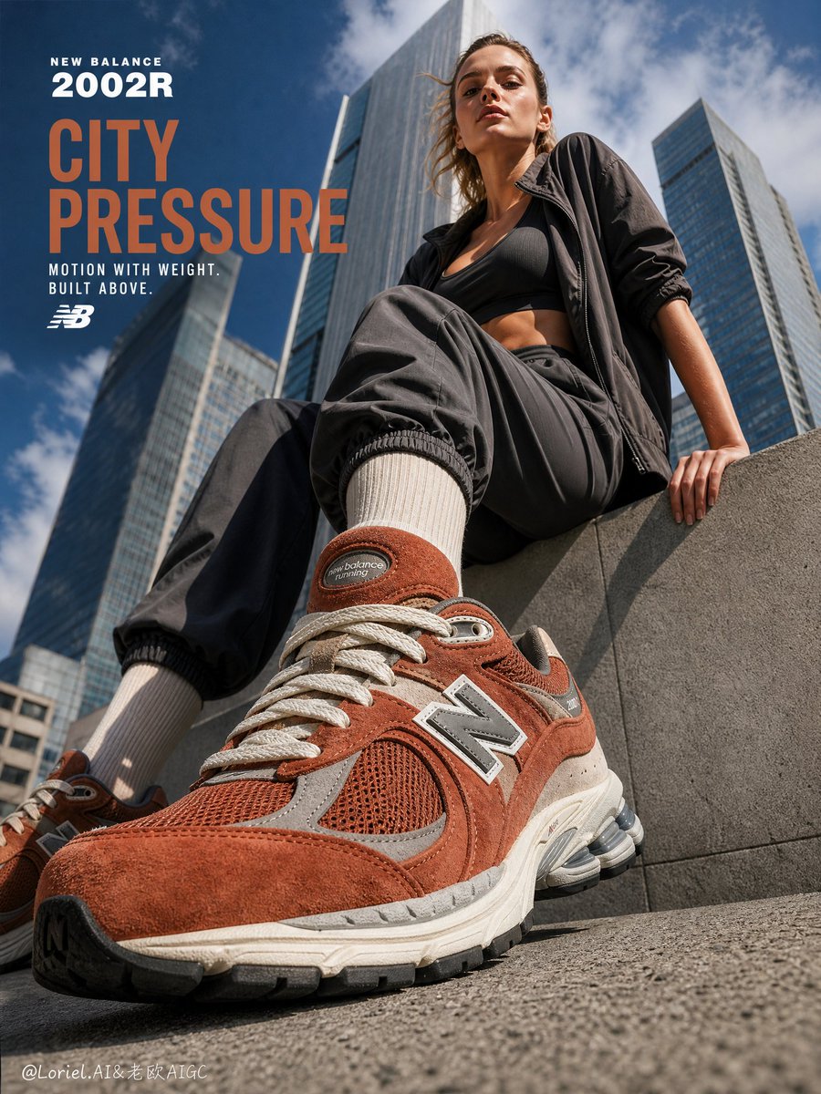 通用体育广告,网红风格,廉价街头服饰营销活动,错误的 New Balance 鞋型,仿造厚底运动鞋,塑料材质,劣质麂皮质感,薄弱的网面细节,拥…, 图片 1