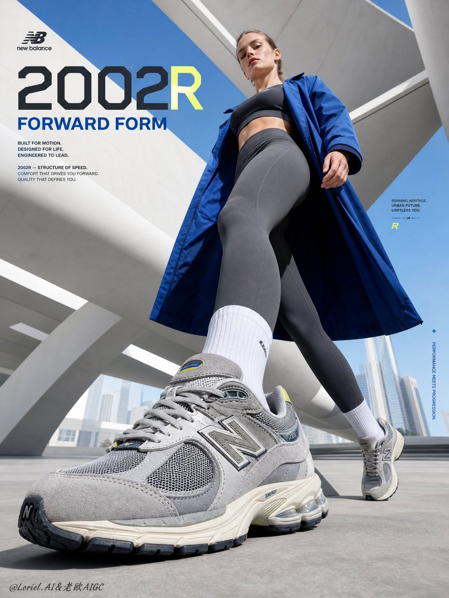 通用体育广告,网红风格,廉价街头服饰营销活动,错误的 New Balance 鞋型,仿造厚底运动鞋,塑料材质,劣质麂皮质感,薄弱的网面细节,拥…, 图片 2