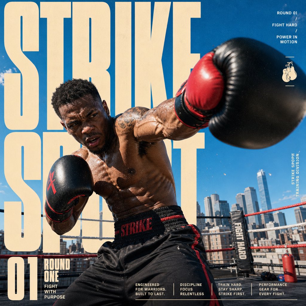 为STRIKE SPORT创建一张4:5全出血版编辑动感海报。该品牌的视觉识别必须具备以下可见特征:一张明亮的户外照片,开阔晴朗的天空占据画面…, 图片 3