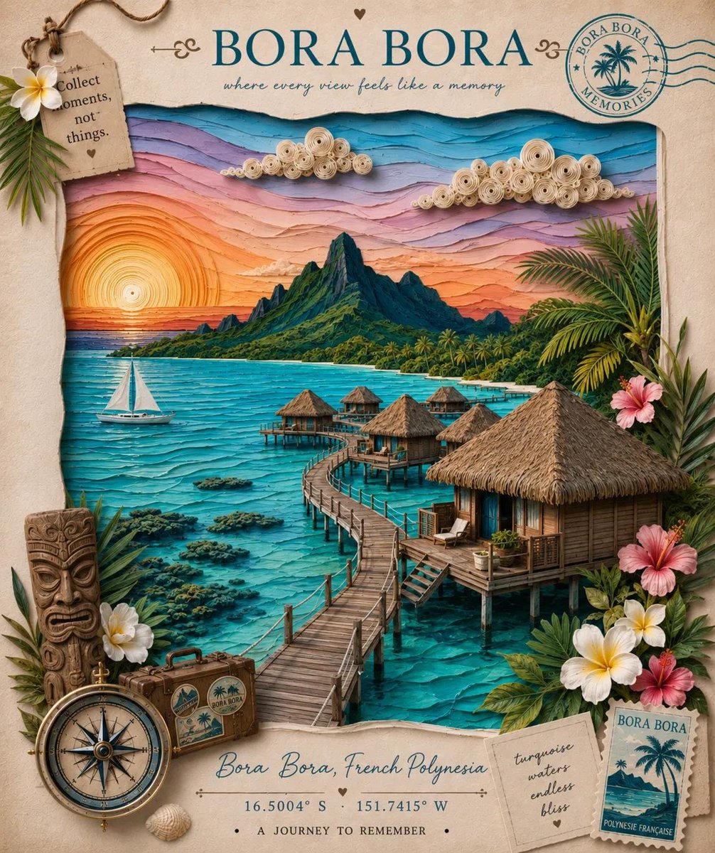 创建一幅优雅的手工制作 3D 纸艺卷纸与分层纸艺旅行海报,主题为 {LOCATION},采用高级复古剪贴簿风格。运用精细的纸艺卷纸、分层卡纸、…, 图片 4