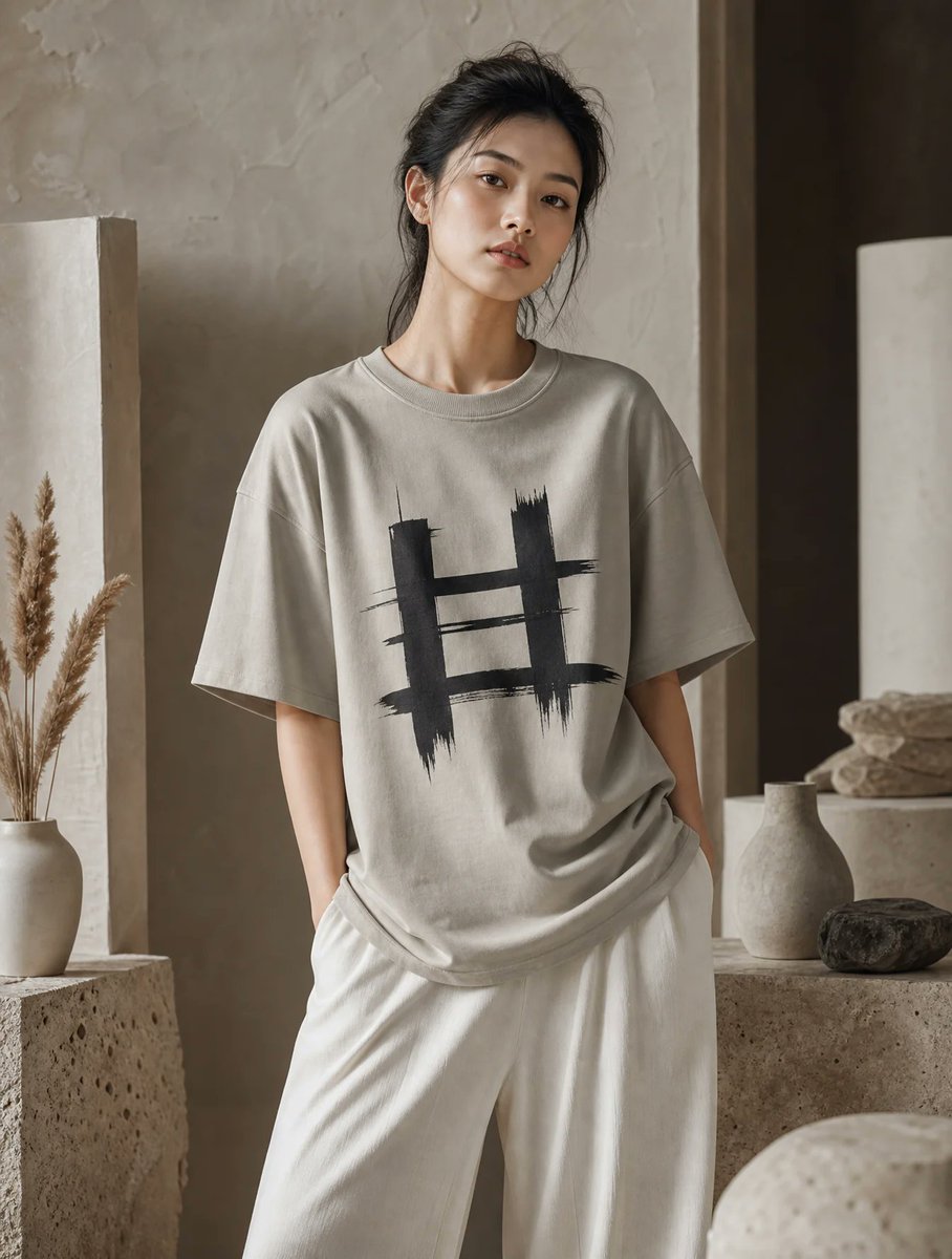 高端编辑级时尚大片，主角为一位22–26岁的年轻女性模特，自然美感，淡妆，黑发后扎，身穿奢华超大号石灰色灰咖色（#B9B5A9）重磅200 G…, 图片 1