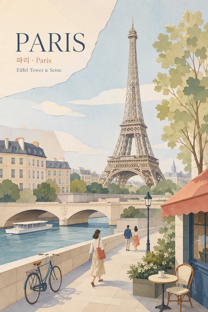 创作一幅精致的长宽比 2:3 竖版“PARIS(巴黎)”插画,采用极简柔和粉彩纸艺拼贴风格,并具备强烈的多视点当代数字绘画感。, 图片 1