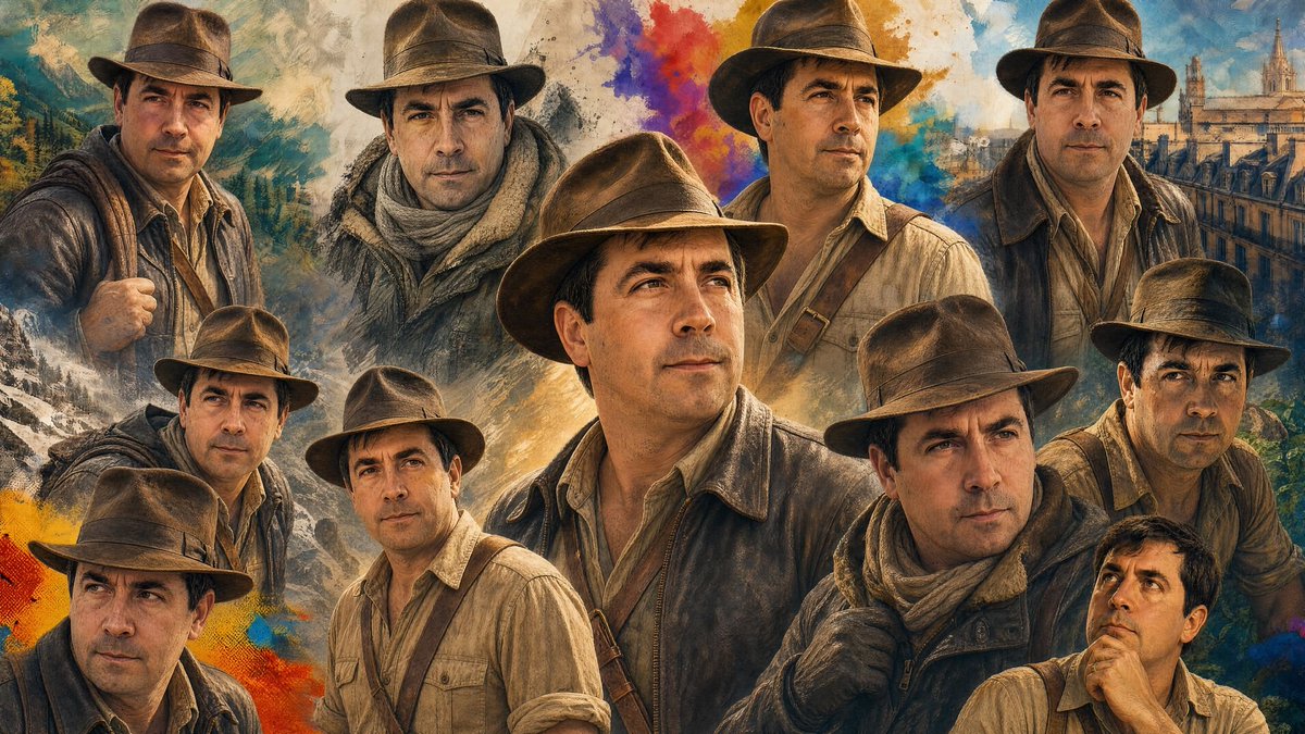 “将所附照片中的人物作为主角，演绎至少10个受《夺宝奇兵》（Raiders of the Lost Ark）启发的标志性场景。始终保持他的面部…, 图片 1