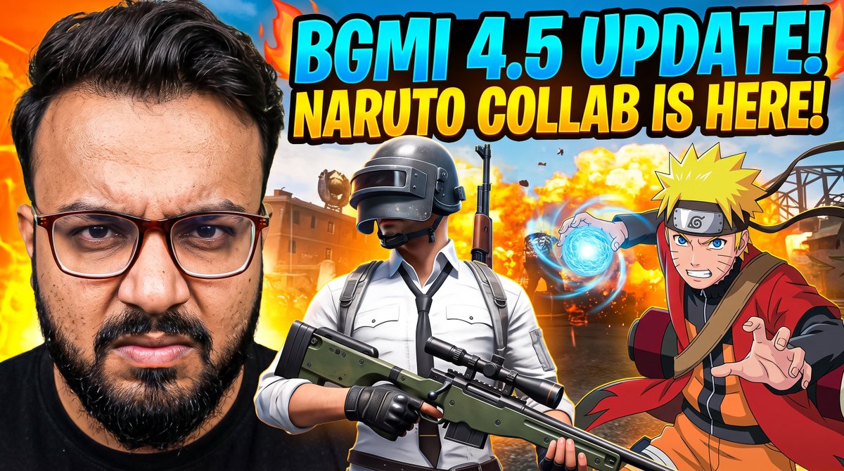 我想要BGMI手游可点击的最高点击率缩略图，主题是BGMI 4.5版本更新火影忍者，高视觉吸引力，包含我Umair、鸣人和BGMI角色头像的紧…, 图片 1