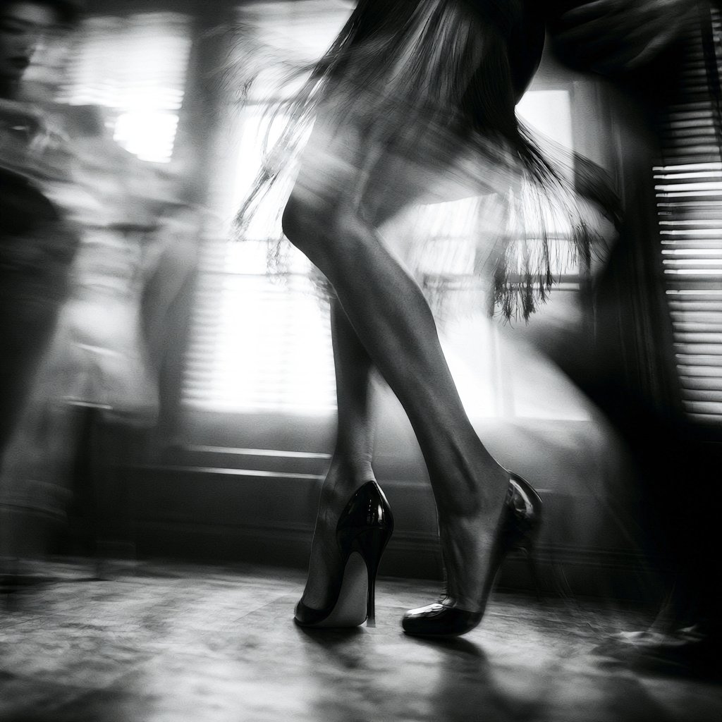 Motion Veil [SUBJECT] captured mid-turn in a haze of motion blur and shallow fo…