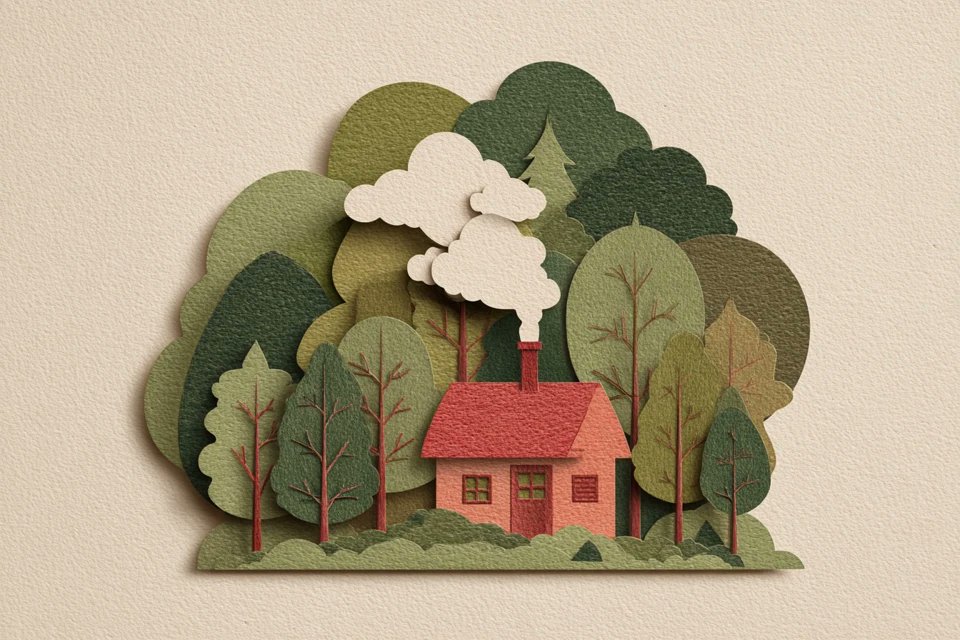 分层剪纸插画风格的[subject]，由柔和的[color1]和[color2]重叠形状构成，带有手工制作的纹理，层与层之间有细腻的阴影，干净…, 图片 2