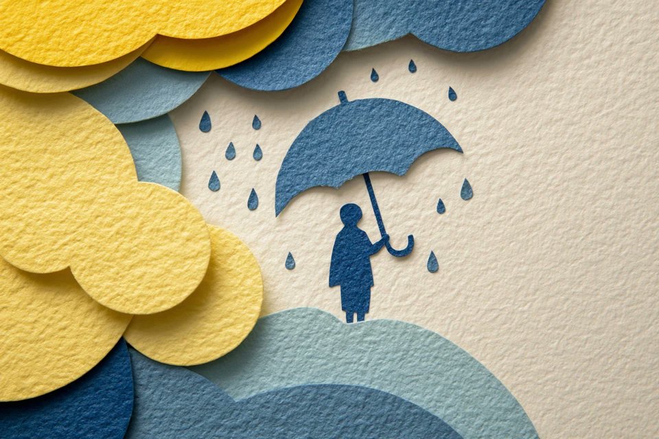 分层剪纸插画风格的[subject]，由柔和的[color1]和[color2]重叠形状构成，带有手工制作的纹理，层与层之间有细腻的阴影，干净…, 图片 3
