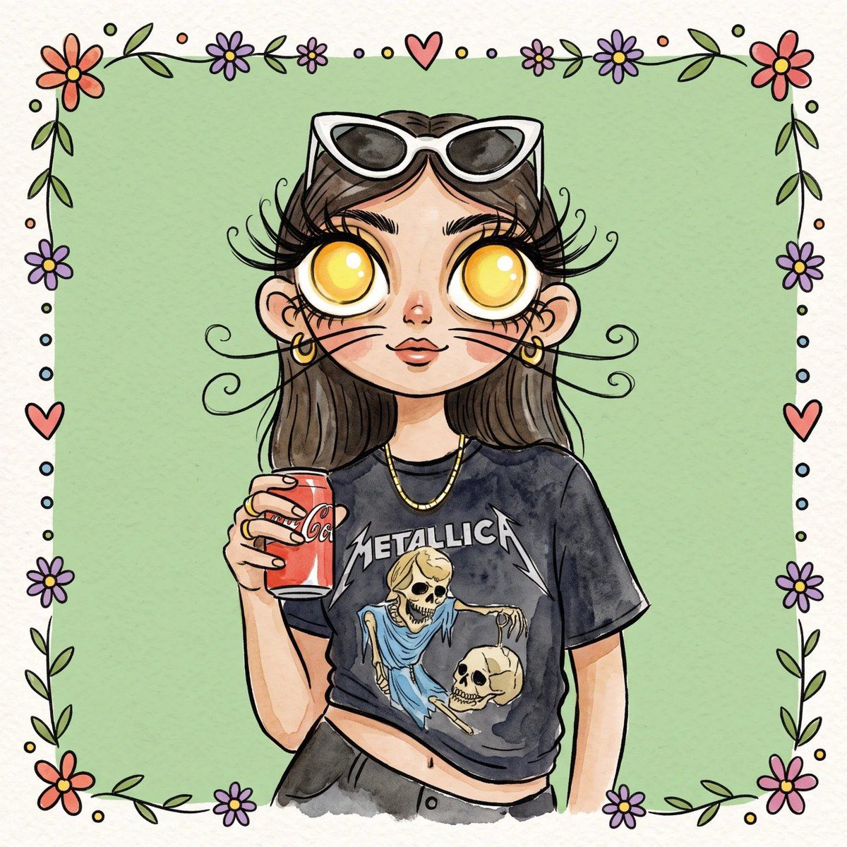 一幅异想天开、魅力十足的混合媒介水彩插画，描绘一个民间艺术风格的角色，脸部采用 [insert my face]，穿着 [insert my …, 图片 1