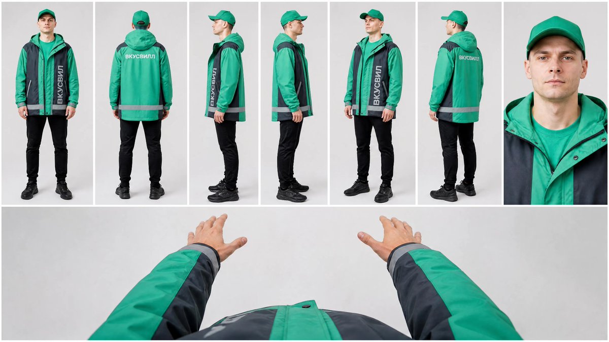 Ultra-realistic full-body character turnaround sheet of a delivery courier wear…