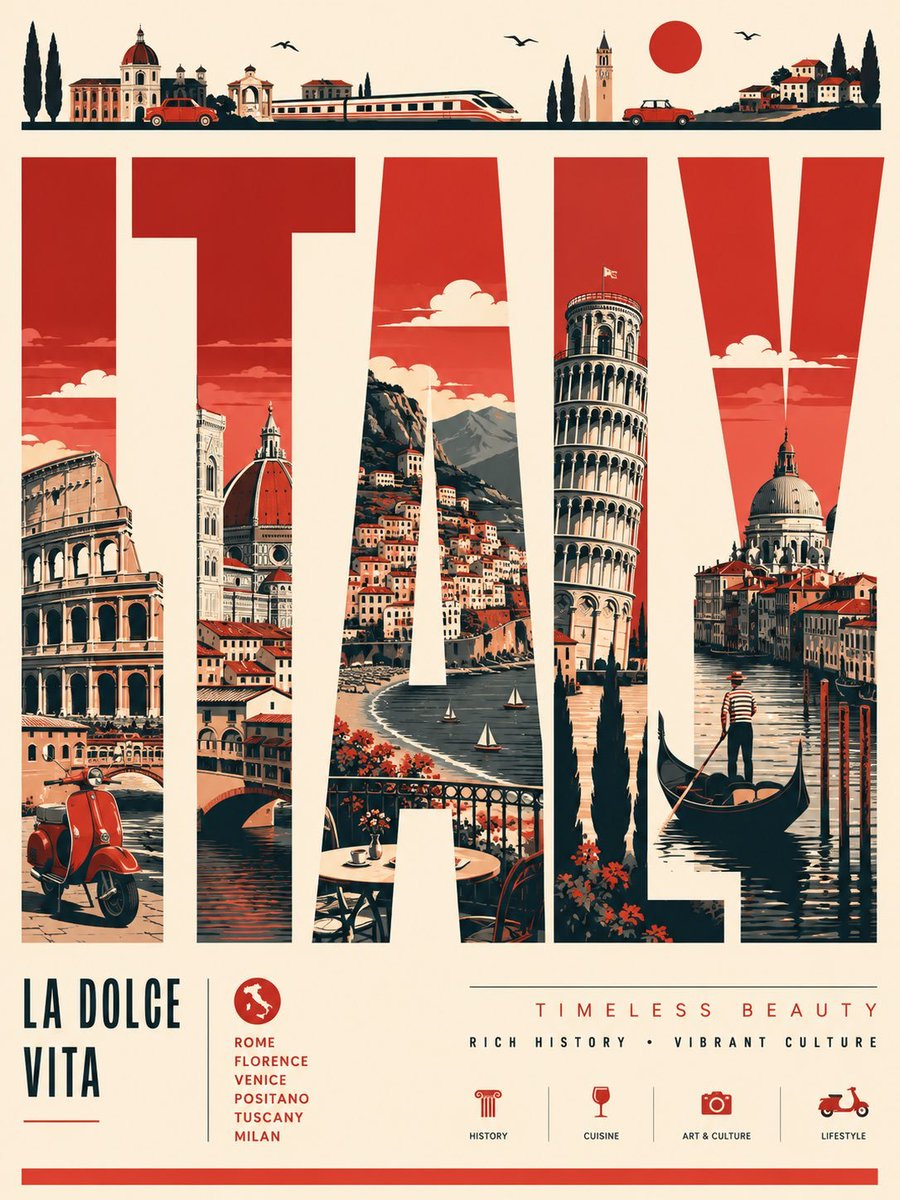 Premium vector travel poster of (county) in huge elongated bold sans-serif typo…
