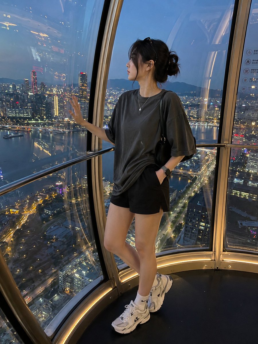 使用参考图中同一位韩国女性。精确保留她的面部特征。, 图片 1