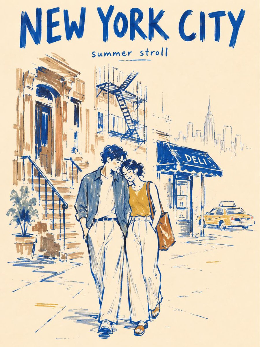 创作一张纵向 3:4 的极简马克笔旅行海报，主题为 NEW YORK CITY，底色为温暖的象牙白纸张。, 图片 2