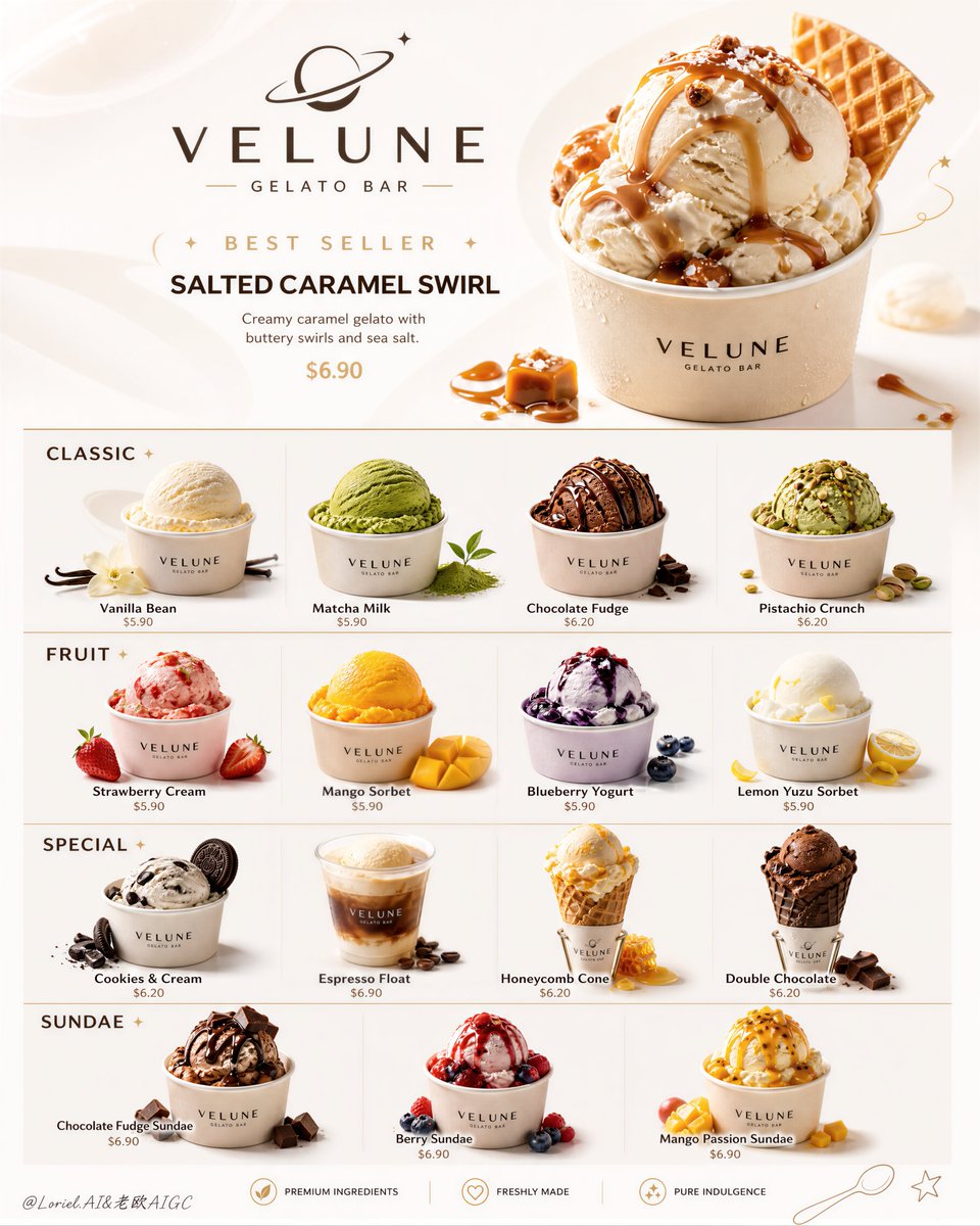 廉价冰淇淋传单,布局杂乱,文字难以辨认,球体细节不足,冰冻质感虚假,塑料水果,幼稚涂鸦,卡通甜点,灯光浑浊,菜单系统混乱,分辨率低,产品聚焦薄弱, 图片 2