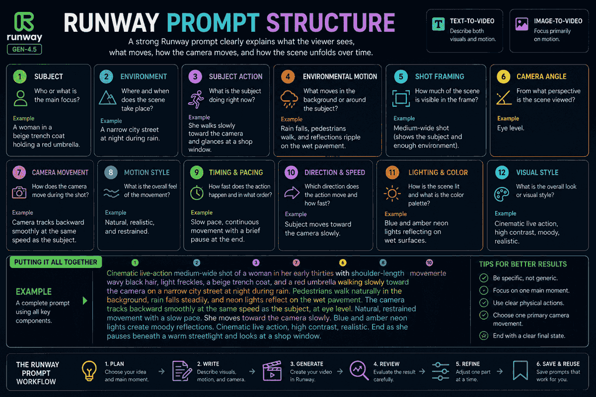 当视觉与运动被清晰区分时,Runway 提示词的效果最佳。, 图片 1