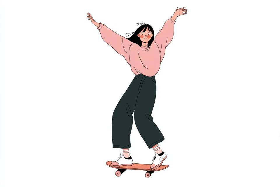一幅简单的插画，画中是一位[subject]穿着[outfit]，[doing action]，带着[facial expression]的表…, 图片 4