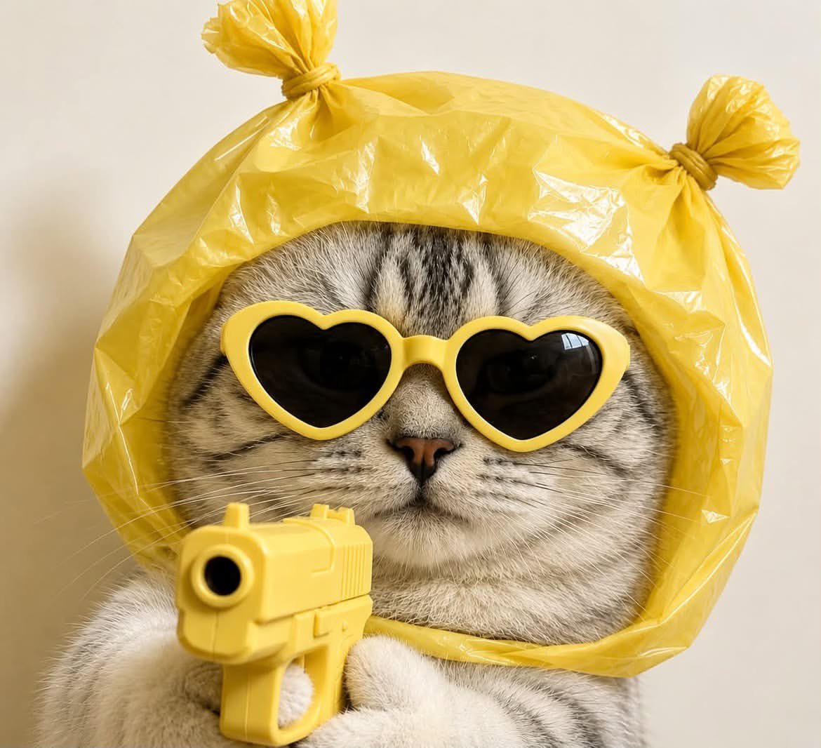 超写实的英国短毛猫特写肖像，猫咪体型圆润，置于画面正中央，正面直视镜头，表情完全面瘫、毫无表情。猫咪佩戴着超大号心形墨镜，颜色与整套造型完美一…, 图片 3