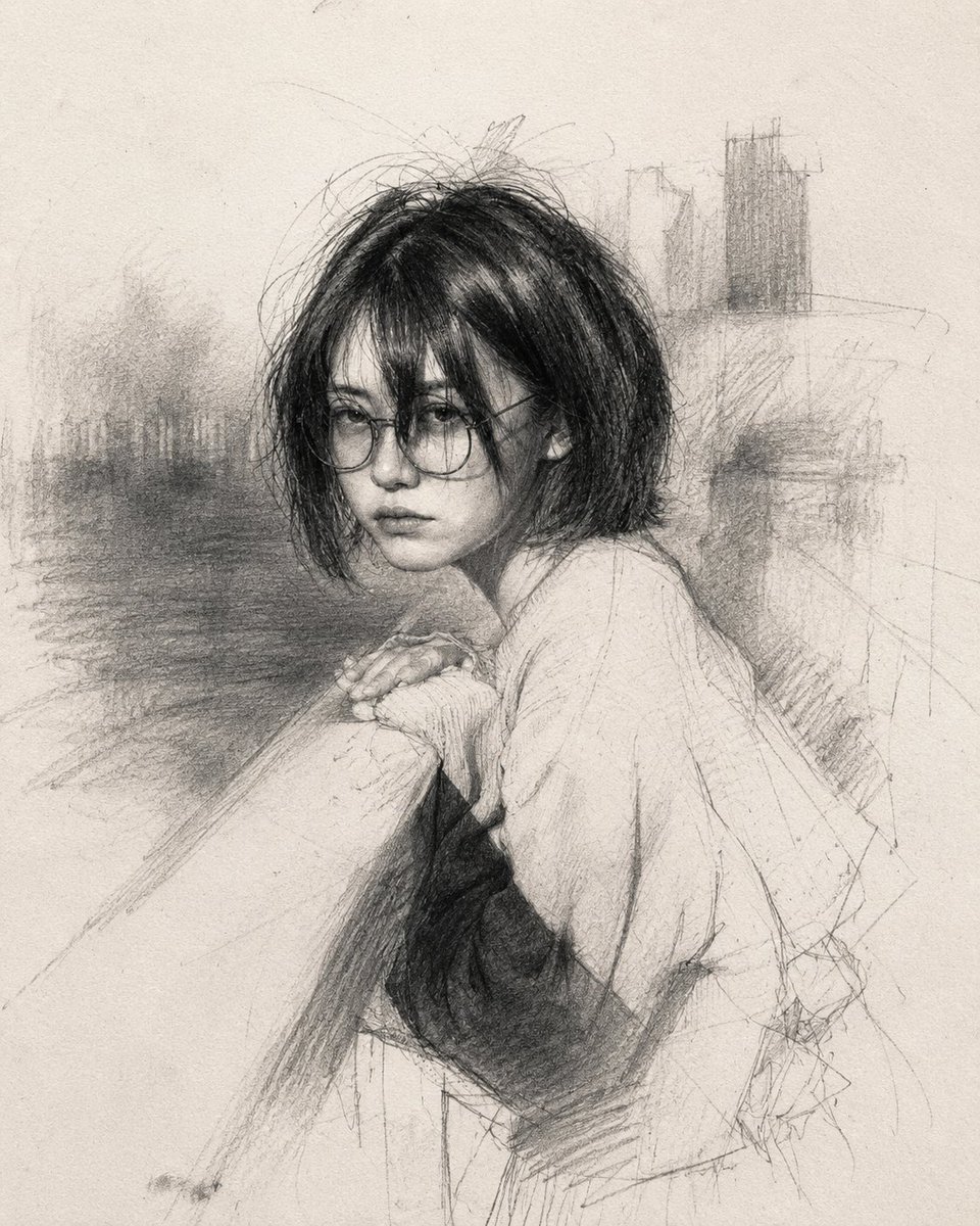 一幅极具表现力的石墨铅笔肖像画，绘制在带有纹理的高级艺术素描纸上，画幅比例为 4:5。, 图片 2
