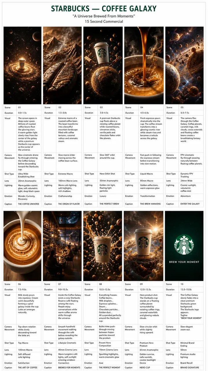 创作一部 15秒 超写实好莱坞商业广告,片名为《STARBUCKS — COFFEE GALAXY(星巴克 — 咖啡星系)》,副标题为《A U…, 图片 1