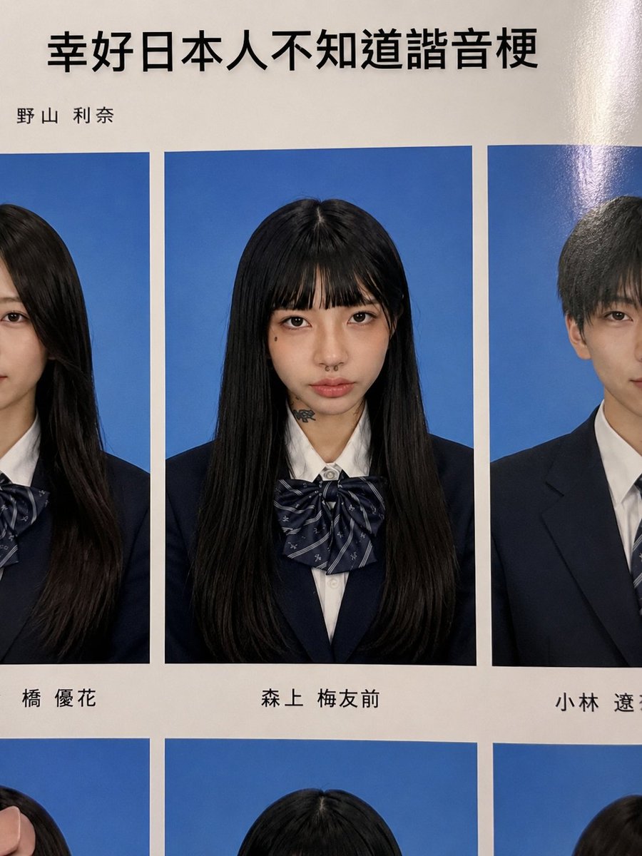 超写实的日本高中毕业纪念册肖像照,采用正式的毕业照风格,拍摄一位美丽的东亚少女。她有着长长丝滑的乌黑直发,整齐的齐刘海勾勒出脸庞,瓷白肌肤,柔…, 图片 2