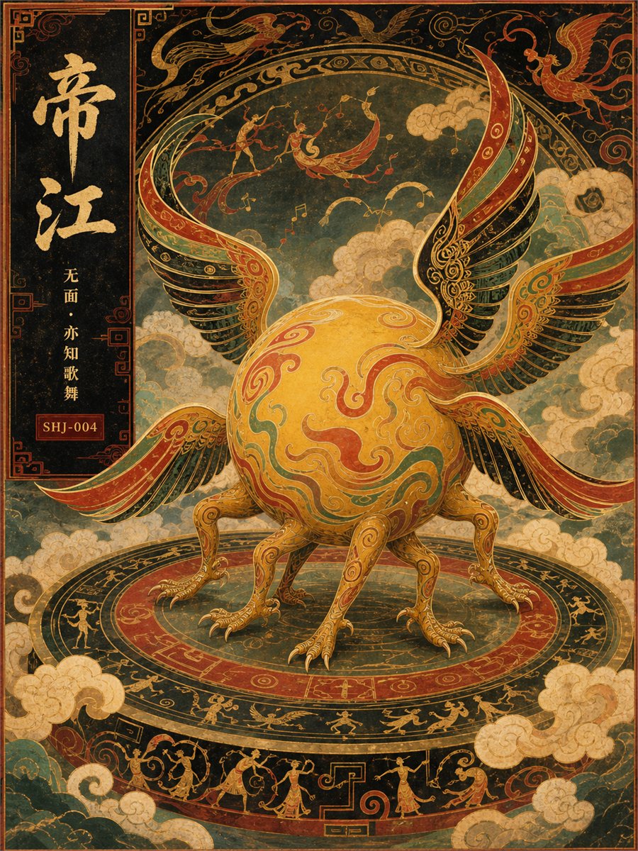 生成一张3:4竖版中文海报,系列名《山海经异兽神话图》。, 图片 1