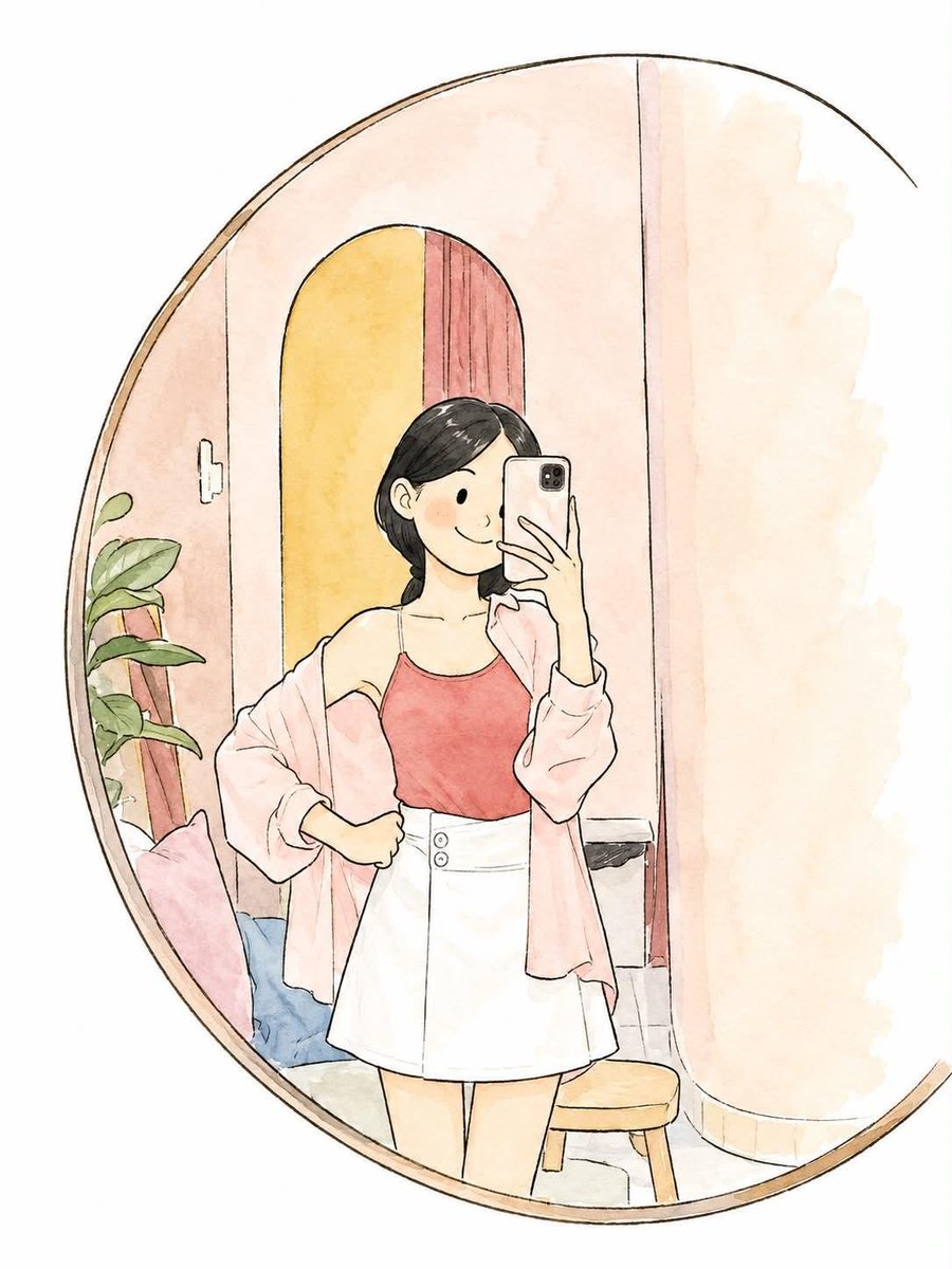 奇思妙想的水彩绘本插画，画面中的[CHARACTER]（角色）摆出[POSE]（姿势），身穿[CLOTHING]（服装），面带温柔微笑，有着小…, 图片 1