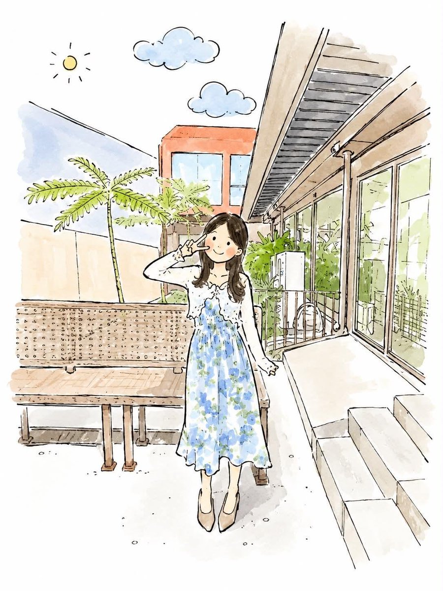 奇思妙想的水彩绘本插画，画面中的[CHARACTER]（角色）摆出[POSE]（姿势），身穿[CLOTHING]（服装），面带温柔微笑，有着小…, 图片 2