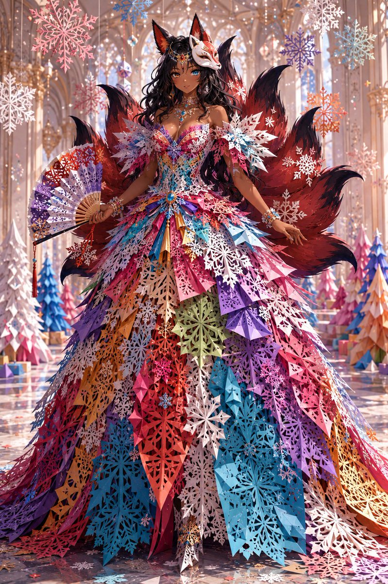 # 鲜艳纸质雪花裙 — 剪纸高级时装提示词, 图片 2