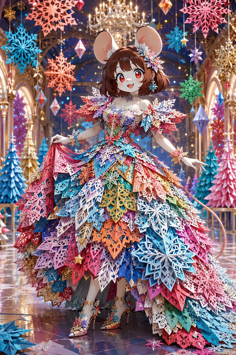 # 鲜艳纸质雪花裙 — 剪纸高级时装提示词, 图片 4