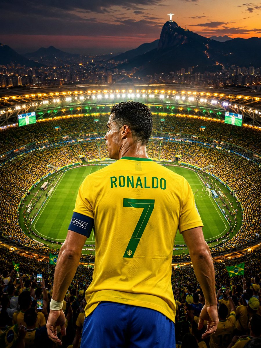 超写实、电影感的体育人像:克里斯蒂亚诺·罗纳尔多(Cristiano Ronaldo)正面站立,位于巴西里约热内卢传奇的马拉卡纳体育场(Mar…, 图片 1